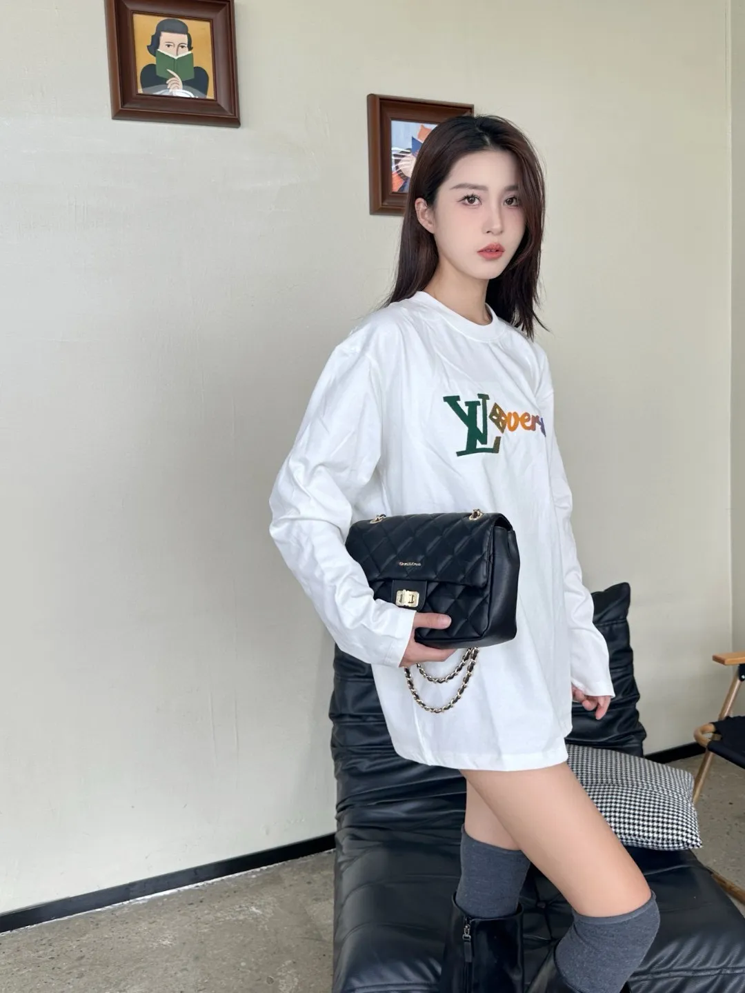 Louis Vuitton/Louis Vuitton 25Fw color gradient logo toothbrush sleeve long-sleeved T-shirt